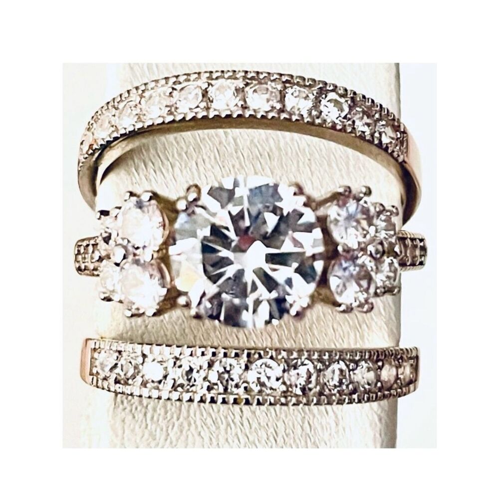 NWT Gorgeous .925 Size 8 Triple Sterling Silver Cubic Zirconia 3 in 1 Ring
